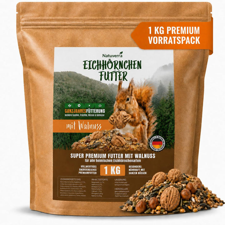 Eichhörnchenfutter 1 kg für Eichhörnchen & Streifenhörnchen I Ganzjahres-Futter Eichhörnchen, Streif