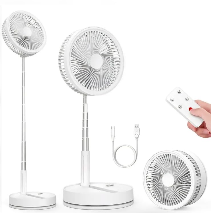 LIPETY Tragbarer Faltbarer Ventilator mit Fernbedienung, 8,6" 8000 mAh Akku Weiss, Weiss