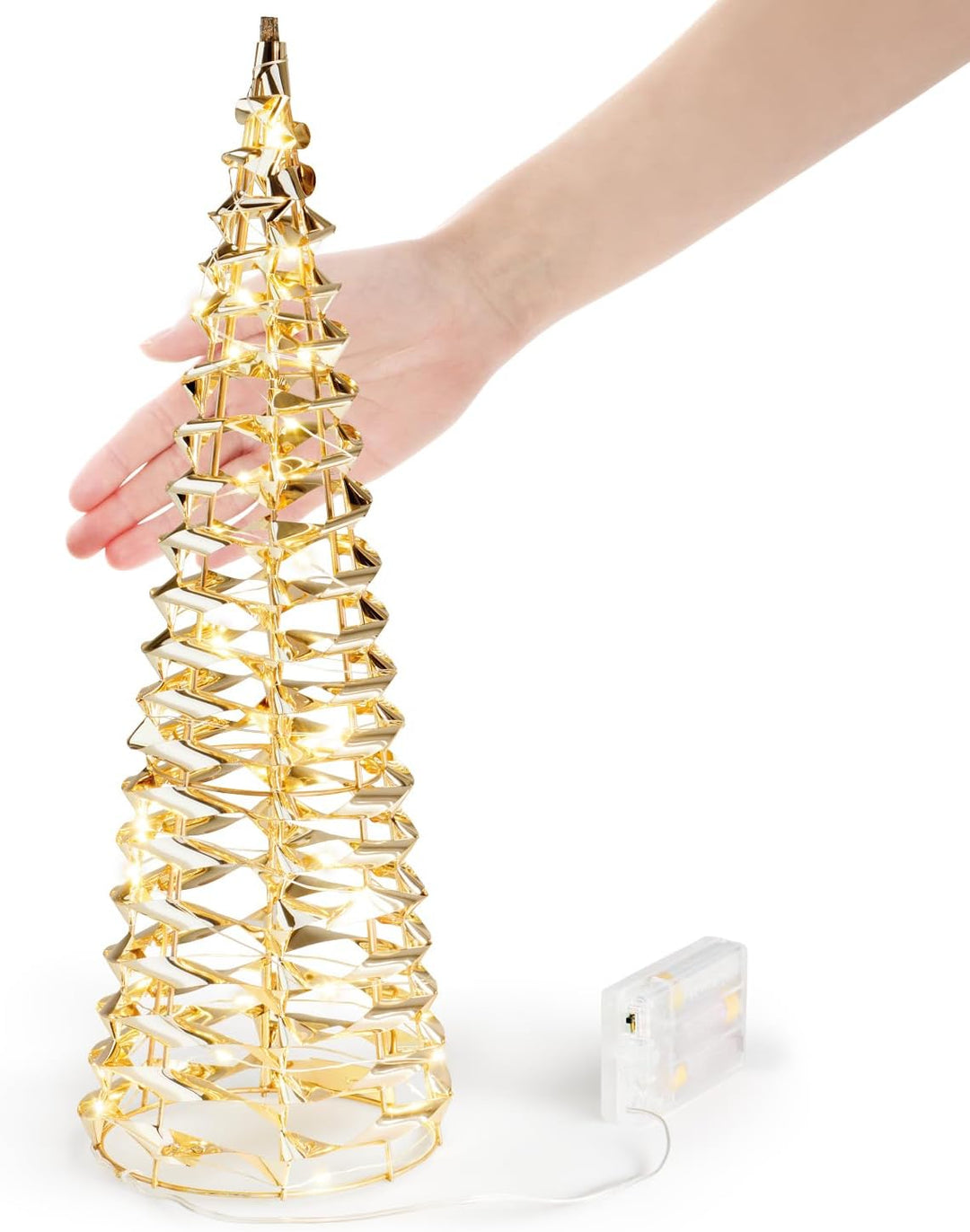 com-four® 2X LED-Pyramide mit Timer - 40 cm Lichterkegel - Deko Leuchtpyramide mit 30 warmweissen LE