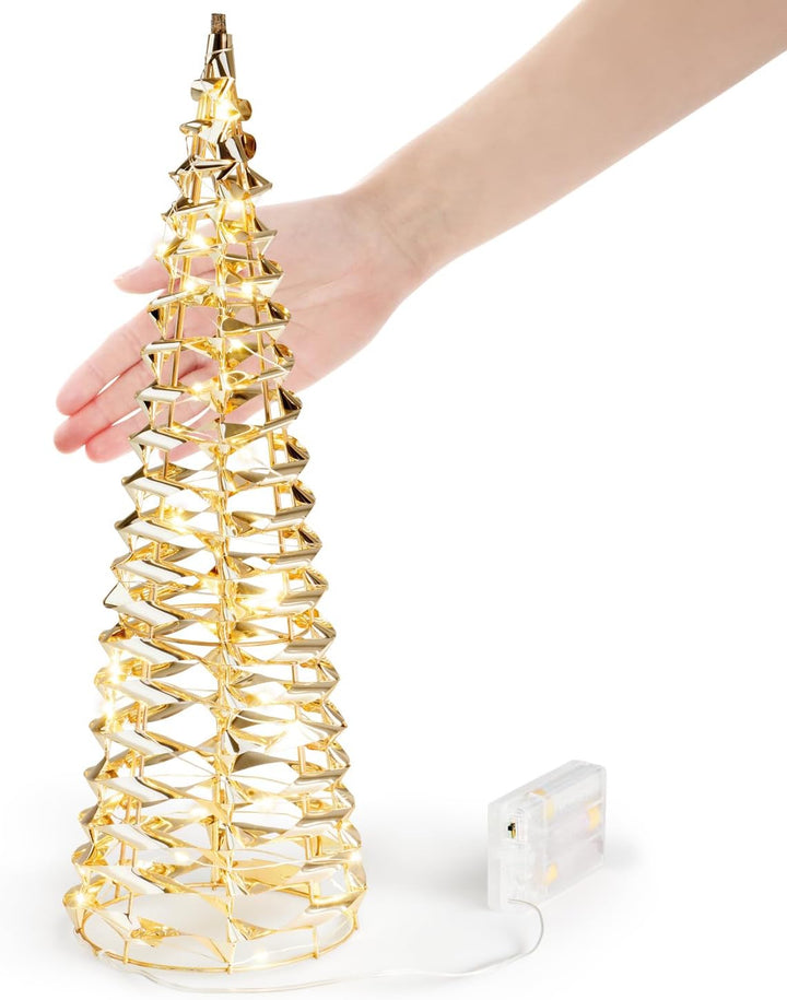 com-four® 2X LED-Pyramide mit Timer - 40 cm Lichterkegel - Deko Leuchtpyramide mit 30 warmweissen LE