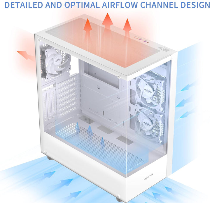MUSETEX PC Gehäuse ATX 3 Non-LED Lüfter vorinstalliert, Typ-C Mid-Tower Computergehäuse mit Vollsich
