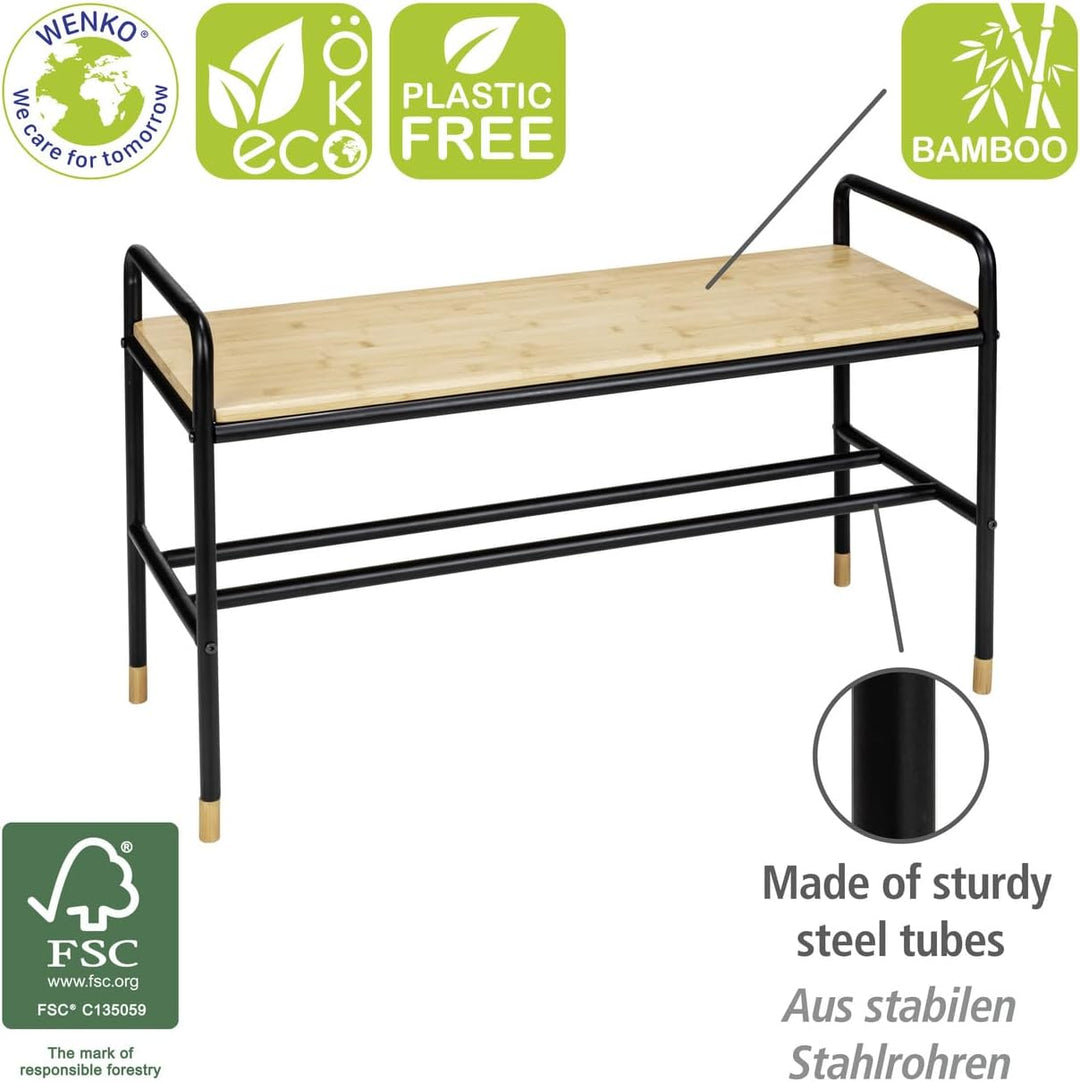 WENKO Schuhbank Loft, Schuhregal im Fabrikflair mit Ablage für bis zu 4 Paar Schuhe, aus Stahlrohr m