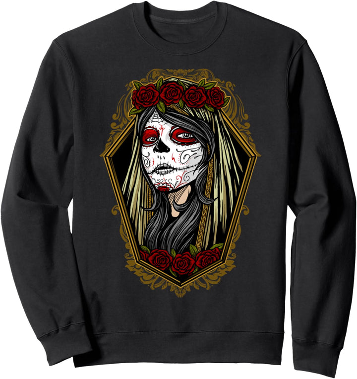 Rosen Mädchen Dia De Los Muertos Makeup Schädel Halloween Sweatshirt