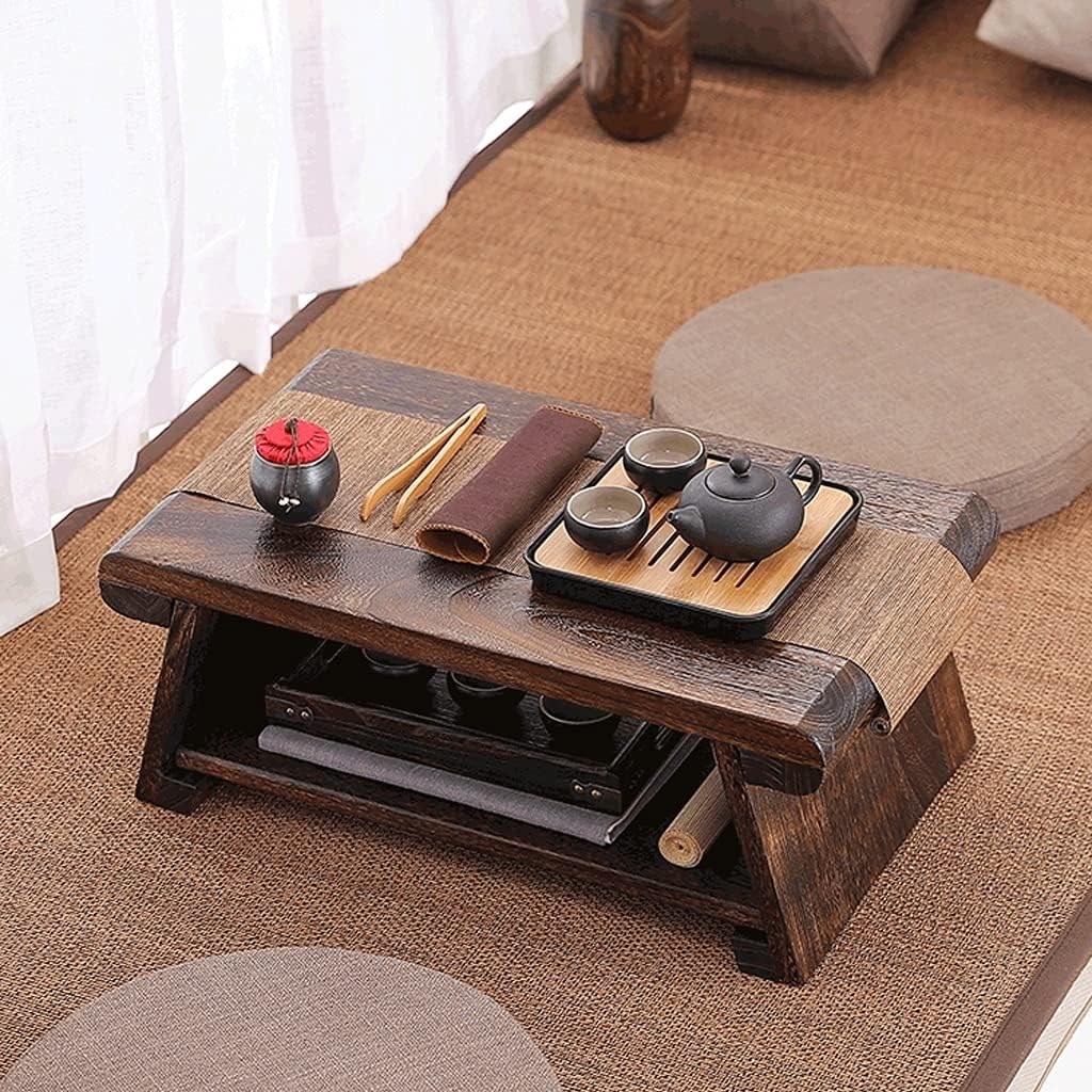 Beistelltisch, Couchtisch 2-stufig mit Ablageregal, Retro japanischer Teetisch, Tatami-Tisch für Woh