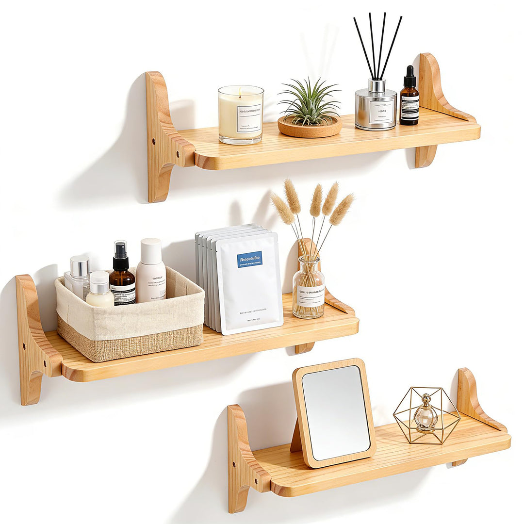 Wandregal Holz 3er Set, Schwebendes Regal, Stabiles Hängeregal für Küche, Wohnzimmer, Schlafzimmer,