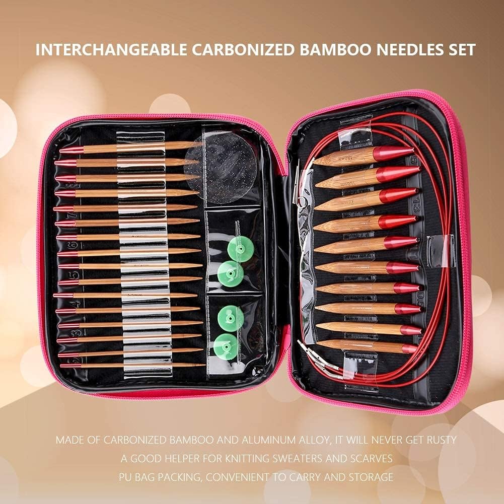 Stricknadeln Set - Stricknadel Bambus Set, Aluminium Rundstricknadeln Ring Kit Austauschbare Carboni