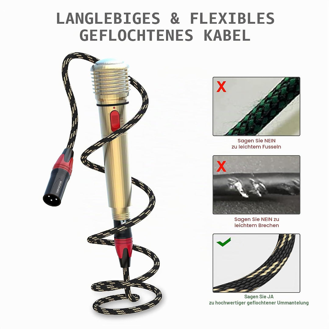 BEZOKABLE XLR-Mikrofonkabel, 1,8 m, Nylon, geflochten, kompatibel mit Mikrofonen, Mischpulten, Lauts