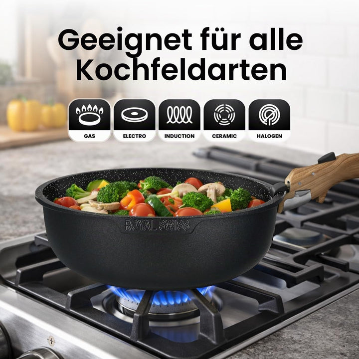 Royal Swiss Kochgeschirr, Induktion, 9-teilig, 2 abnehmbare Griffe, Topfset mit Deckel für alle Herd