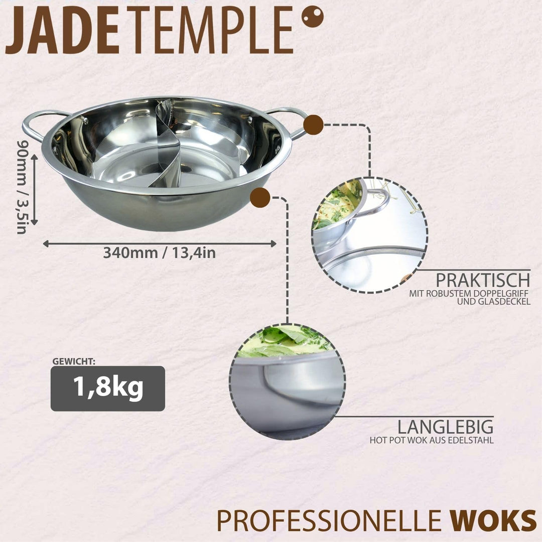 JADE TEMPLE 17105 Edelstahl Hot Pot Wok mit Glasdeckel, D: 34 cm