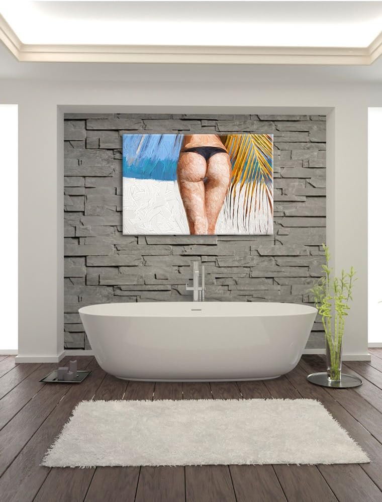 Pixxprint Sexy Frau am Strand Kunst als Leinwandbild/Grösse: 100x70 cm/Wandbild/Kunstdruck/fertig be