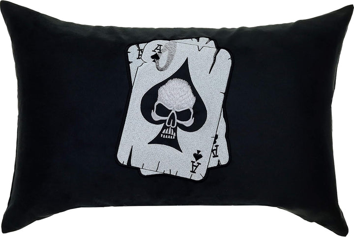 EXPRESS-STICKEREI Poker Kissen Pokerkarten | Totenkopf Dekokissen mit Füllung Bestickt Polsterüberzu
