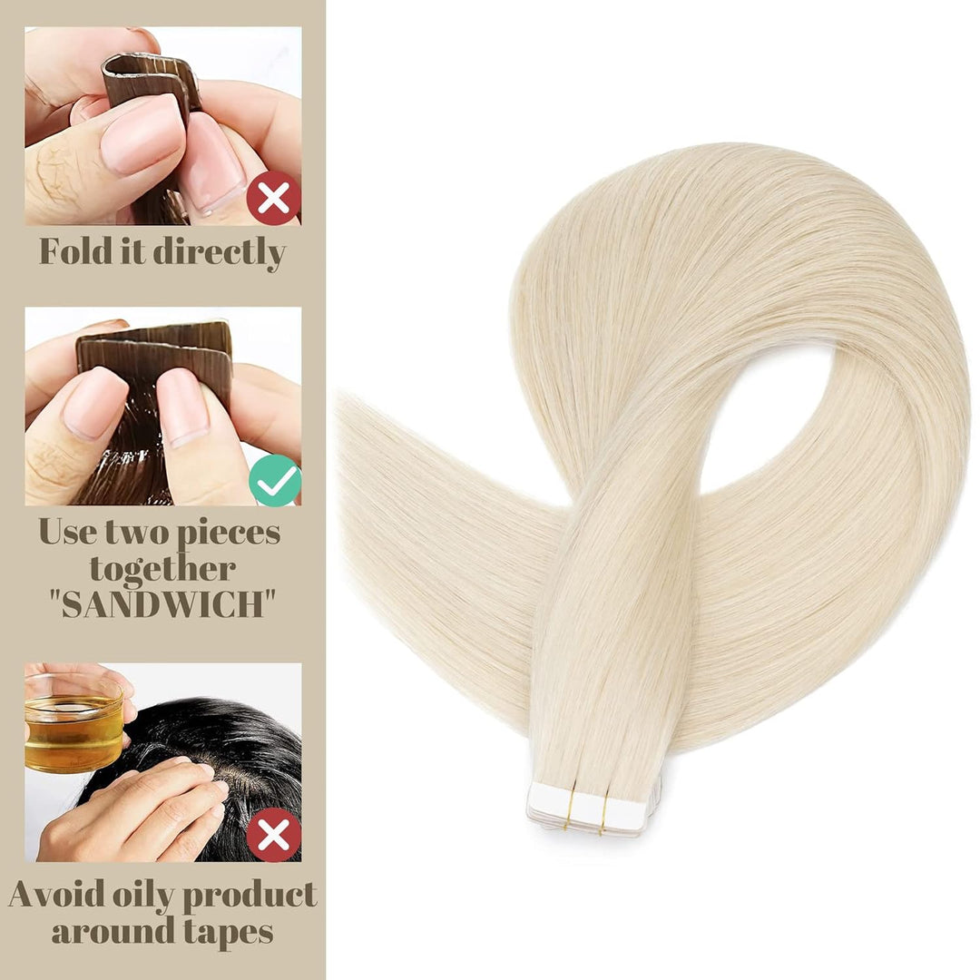 SEGO Tape Extensions Echthaar Haarverlängerung 10 Tressen Klebeband 25g Haarteile 7A Glatt 100% Remy