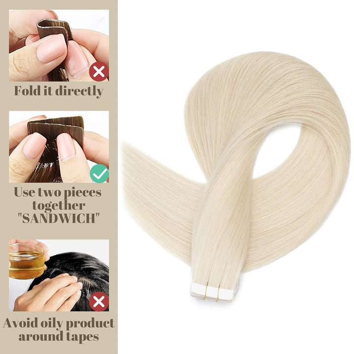 SEGO Tape Extensions Echthaar Haarverlängerung 10 Tressen Klebeband 25g Haarteile 7A Glatt 100% Remy