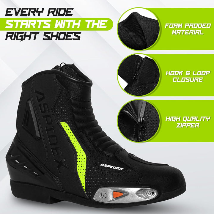 Herren Motorradstiefel Leder Motorrad Stiefel Sport Motorrad Schuhe mit schwarzer Gummisohle Stiefel