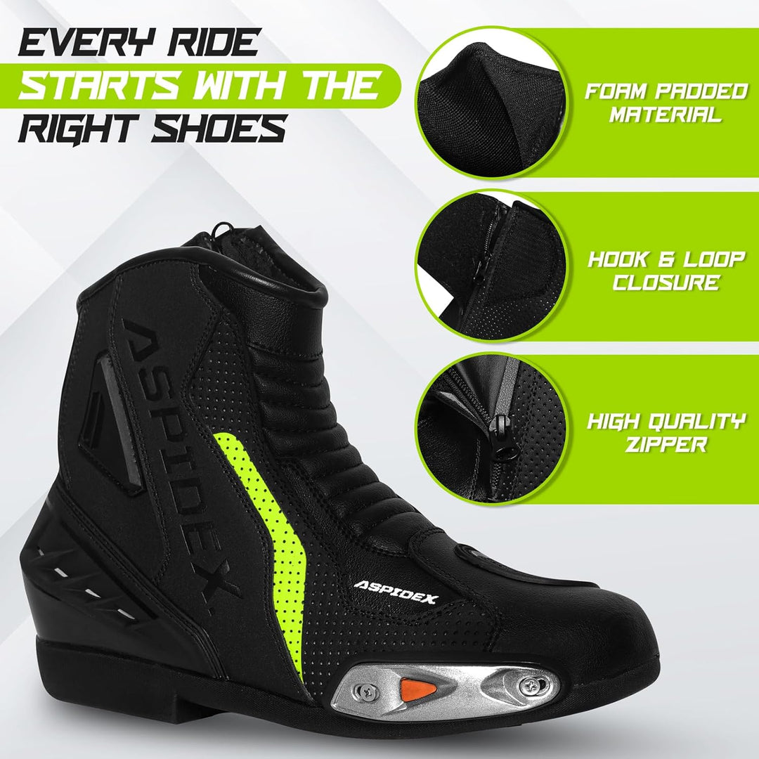 Herren Motorradstiefel Leder Motorrad Stiefel Sport Motorrad Schuhe mit schwarzer Gummisohle Stiefel