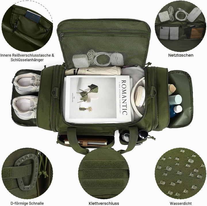Taktische Reisetasche Sporttasche 40-45L Erweiterbar 3-in-1 Sporttaschen Herren Mittel mit Schuhfach