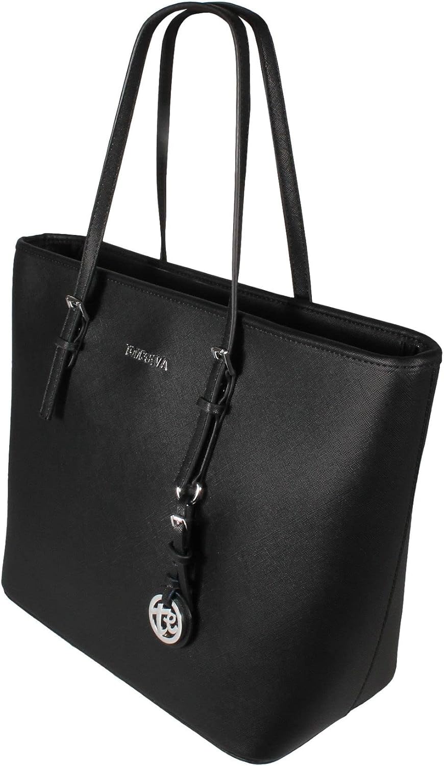 Tom & Eva TE-Jet Set Tasche Damen Shopper Schultertasche Schwarz Gross Kunstleder Saffiano-Prägung H