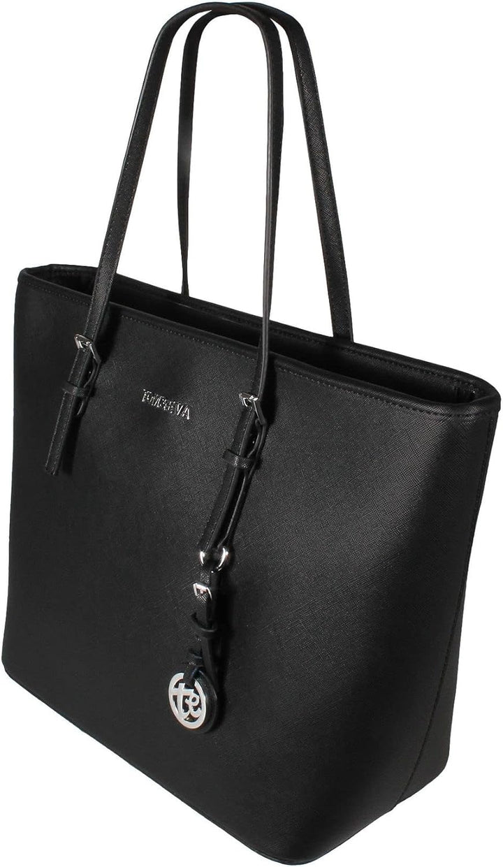 Tom & Eva TE-Jet Set Tasche Damen Shopper Schultertasche Schwarz Gross Kunstleder Saffiano-Prägung H