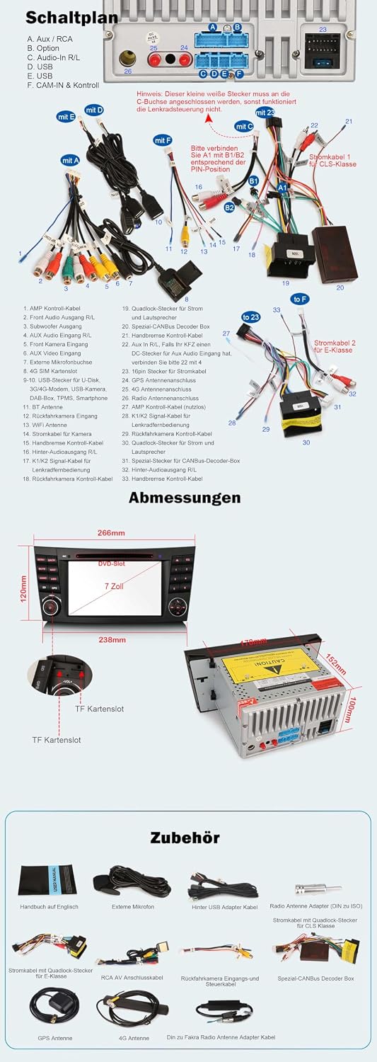 Erisin Android 14 DAB+ Autoradio 4GB+64GB Acht-Kern mit GPS Navigation Für Mercedes Benz E-Klasse W2