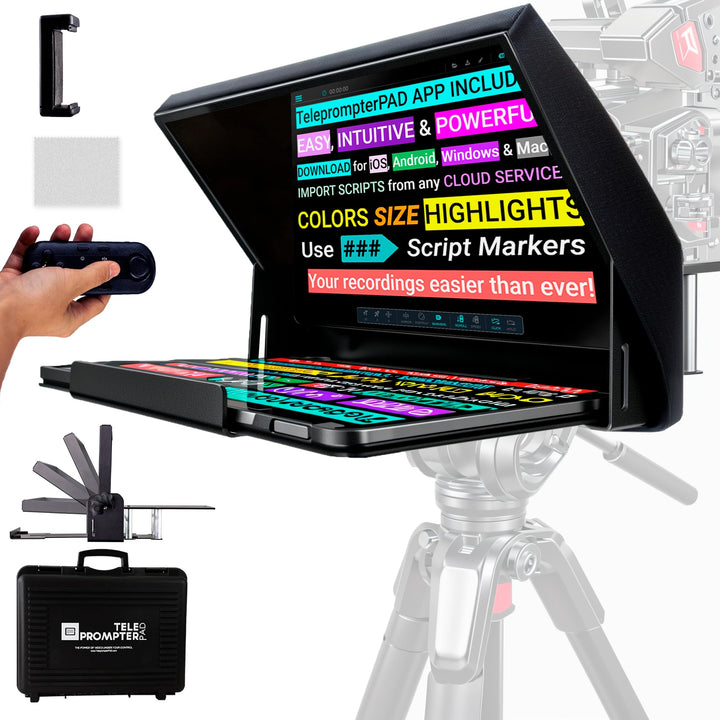 Pack Teleprompter PAD iLight PRO 14" Aluminium v15.0+Fernbedienung+App+Tasche+Klemme+Tech Support-Gr