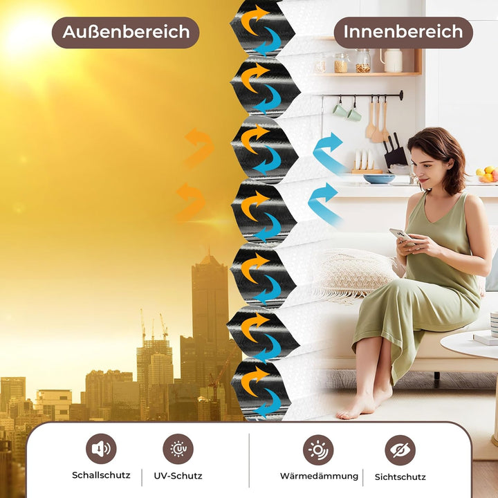 Allesin Wabenplissee ohne Bohren Verdunklung Thermo Doppelplissee Klemmfix Zweifarbig Weiss-weiss 40