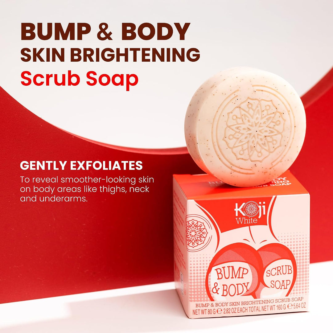Koji White Kojic Acid Bump Eraser Body Scrub Soap for Exfoliation Butt, Elbow, Underarm with Glutath