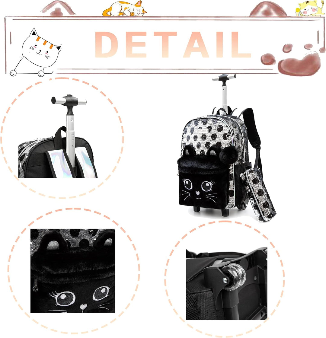 HTgroce Kinder Rollrucksack Schultaschen für Mädchen College Student Reise Reise Schule Kinder, Klei