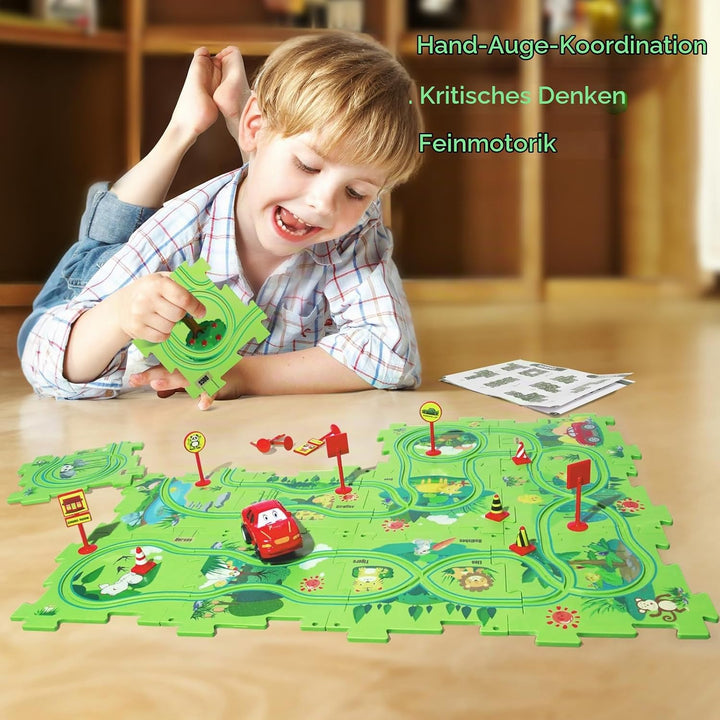 YOOYID Kunststoff Puzzle mit Autorennbahn für Kinder im Alter von 3-6 Jahren, Kinderspielzeug für Pu