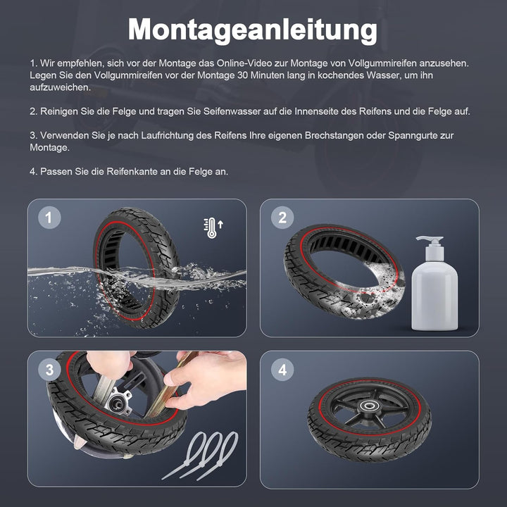 250 x 54 Vollreifen für Xiaomi 4 Pro/Lite Elektroroller, 10 x 2,125 Vollgummireifen für Ninebot F20