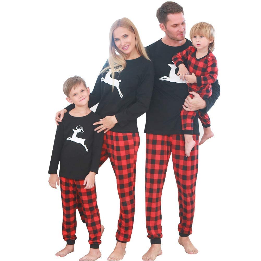 SANMIO Weihnachten Familie Outfit Set Matching Lange Ärmel Bluse + Plaid Lange Hosen Pyjama Set Dame