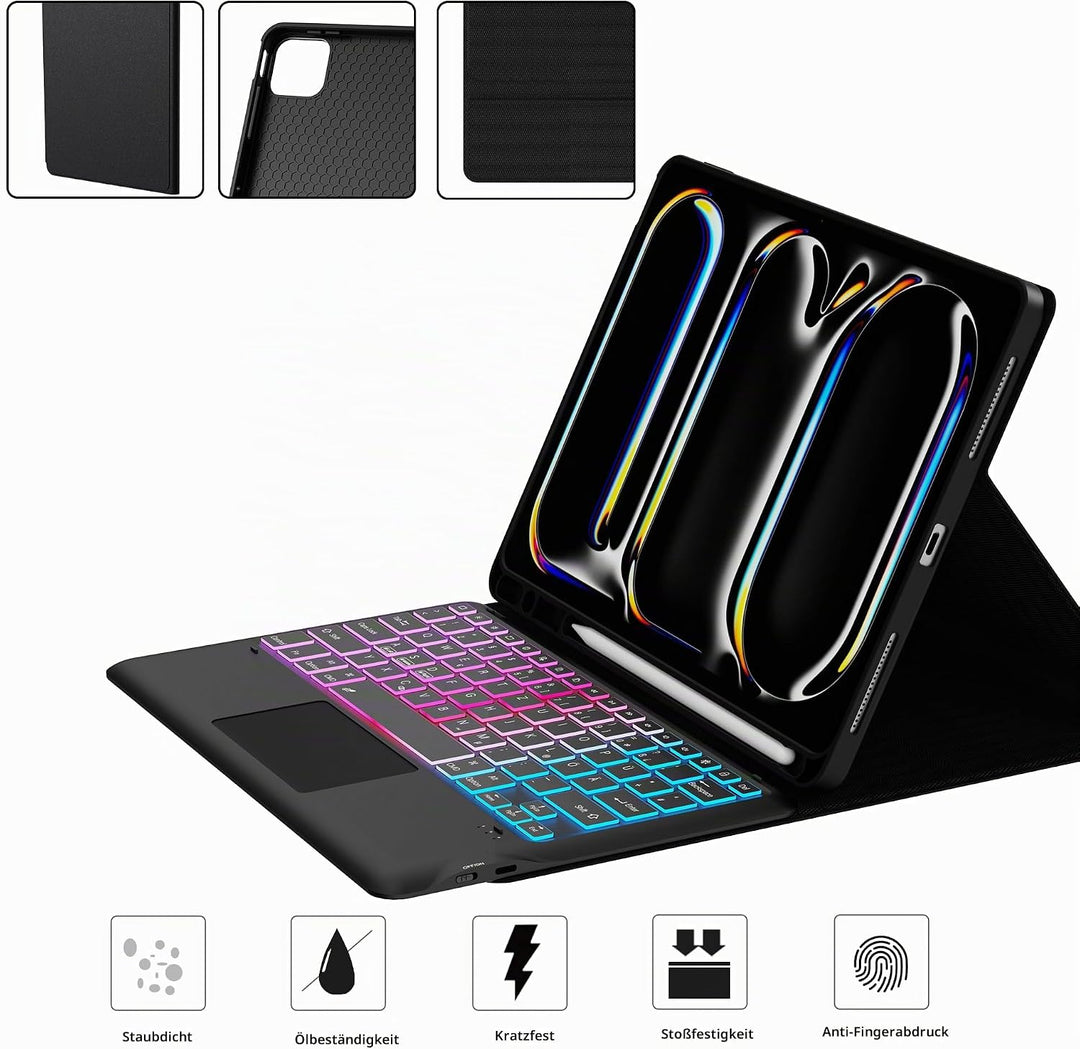 für iPad Pro 13 Zoll (M4) 2024 Hülle mit Abnehmbare Tastatur : DIY 3-Zonen 7-Farbiger Beleuchtung Ta