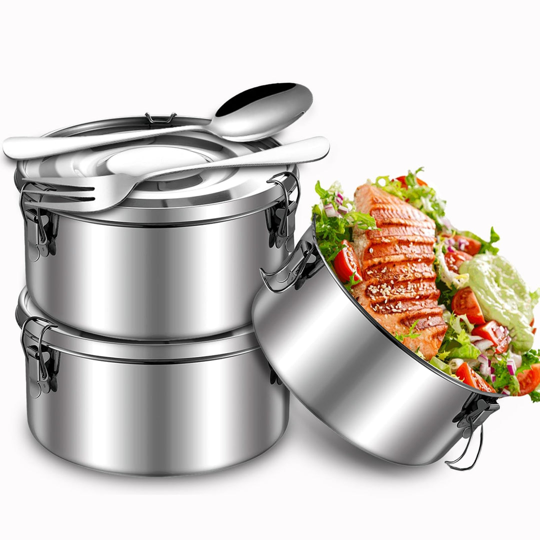 3 Stück Edelstahl Dose mit Deckel, 360ML Edelstahl Snackbox | Edelstahl Dosen, Metalldosen mit Decke