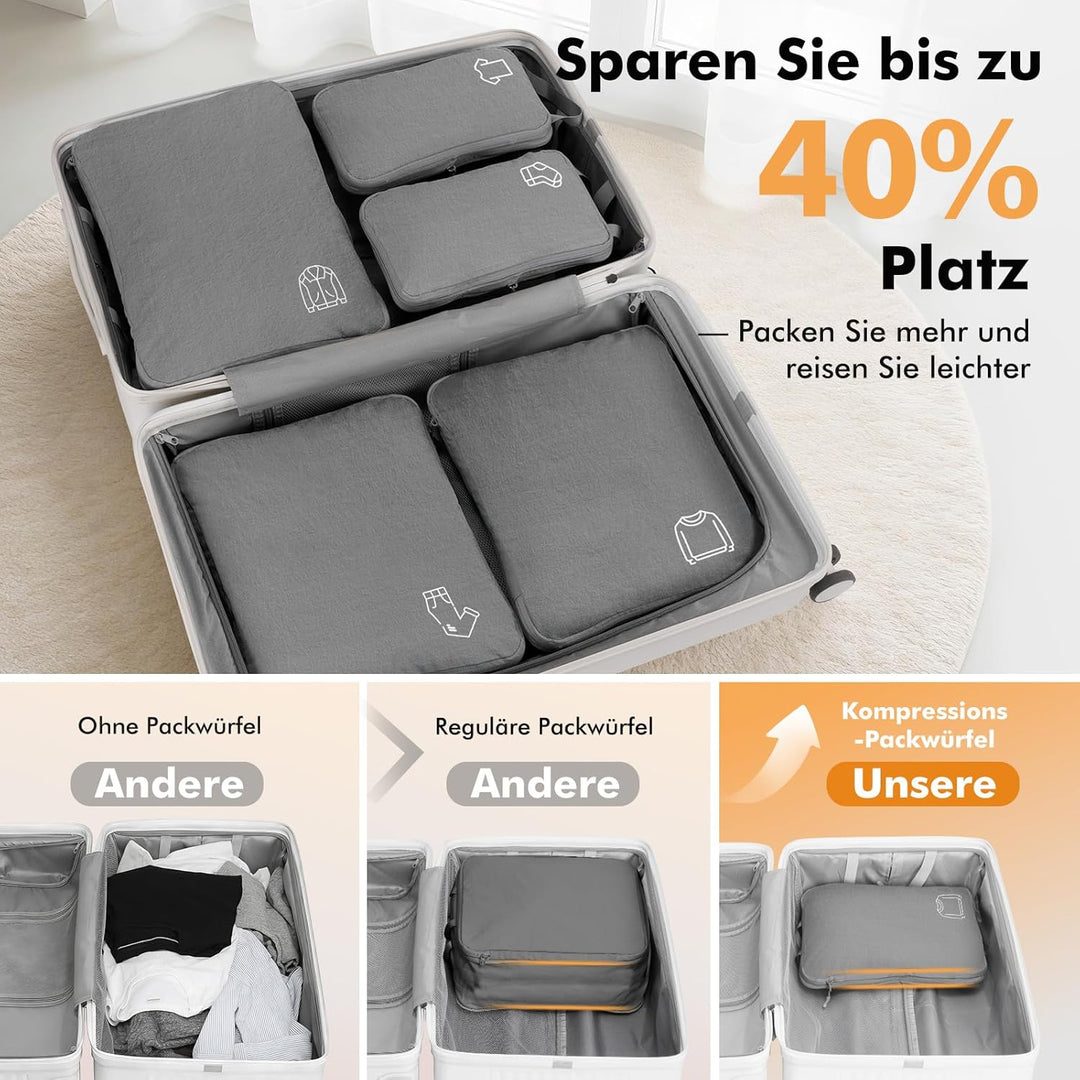Koffer Organizer Packing Cubes Compression für Koffer und Rucksack, Nylon Packwürfel Organizer Set,T
