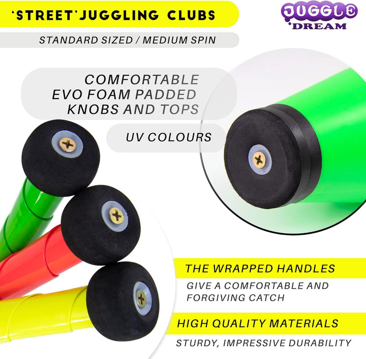 3 x JuggleDream Jonglierschläger Orange, Gelb, Grün, Orange, Gelb, Grün