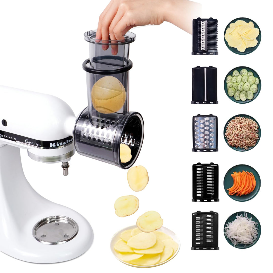Schneide Reibeaufsatz für Kitchen Aid Standmixer mit 5 Klingen, Käsereibeaufsatz, kompatibel mit Kit