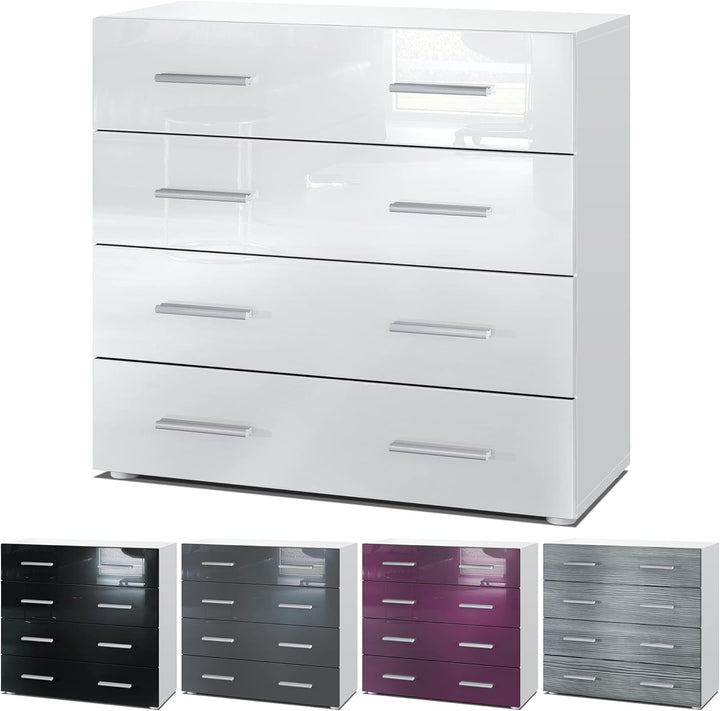 Vladon Sideboard Pavos, Kommode mit 4 Schubladen, Weiss matt/Grau Hochglanz (76 x 72 x 35 cm), Grau