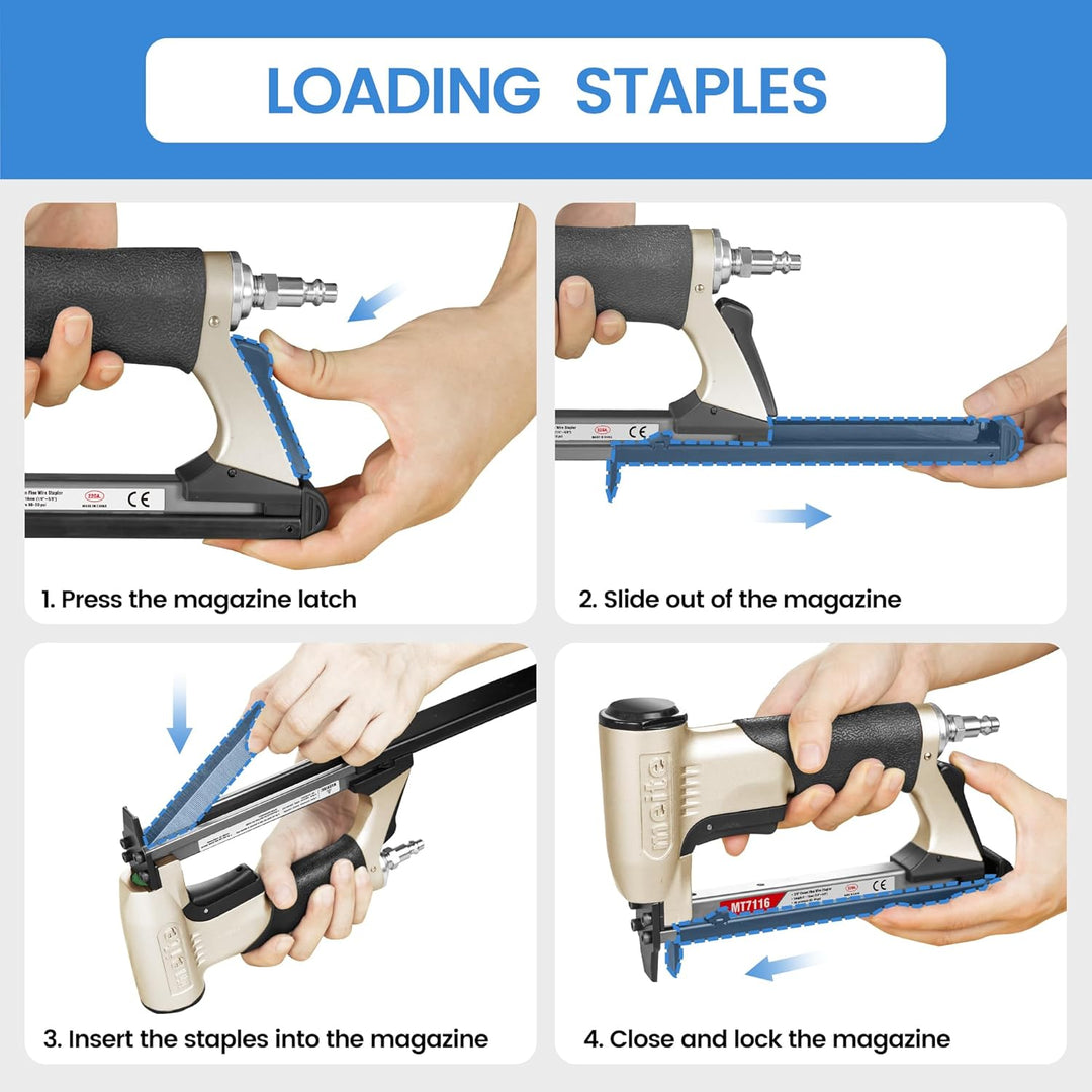 MT7116 Polsterheftgerät – 22 Gauge 71 Serie 3/8 Zoll Krone, 1/4 Zoll bis 5/8 Zoll Beinlänge Feindrah