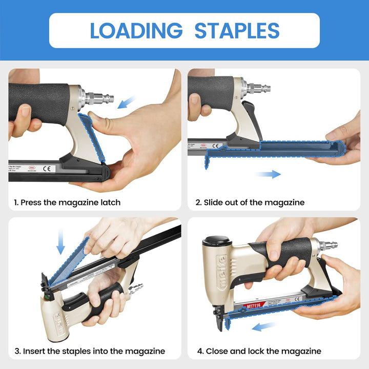 MT7116 Polsterheftgerät – 22 Gauge 71 Serie 3/8 Zoll Krone, 1/4 Zoll bis 5/8 Zoll Beinlänge Feindrah