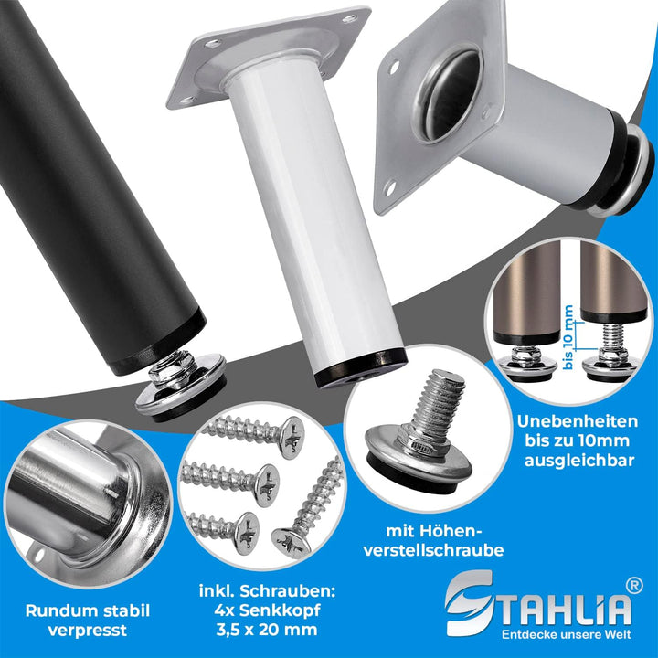 Stahlia Möbelfüsse verstellbar (4er Set) Silber 20cm Höhe belastbar bis 50kg Sofafüsse Schrankfüsse