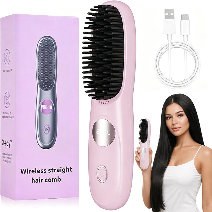 Stylingbürste für Kurze Haare,Glättbürste Kabellos mit LED Anzeige,Glättungskamm verhindert Haarzieh