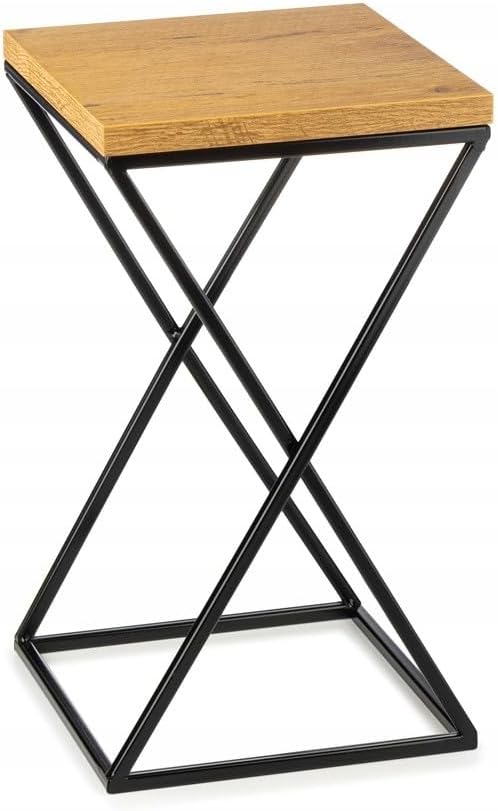Pflanzenständer Metall 40 cm Hoch - Stabiler und Fester Blumenhocker mit Eiche Optik MDF-Platte auf