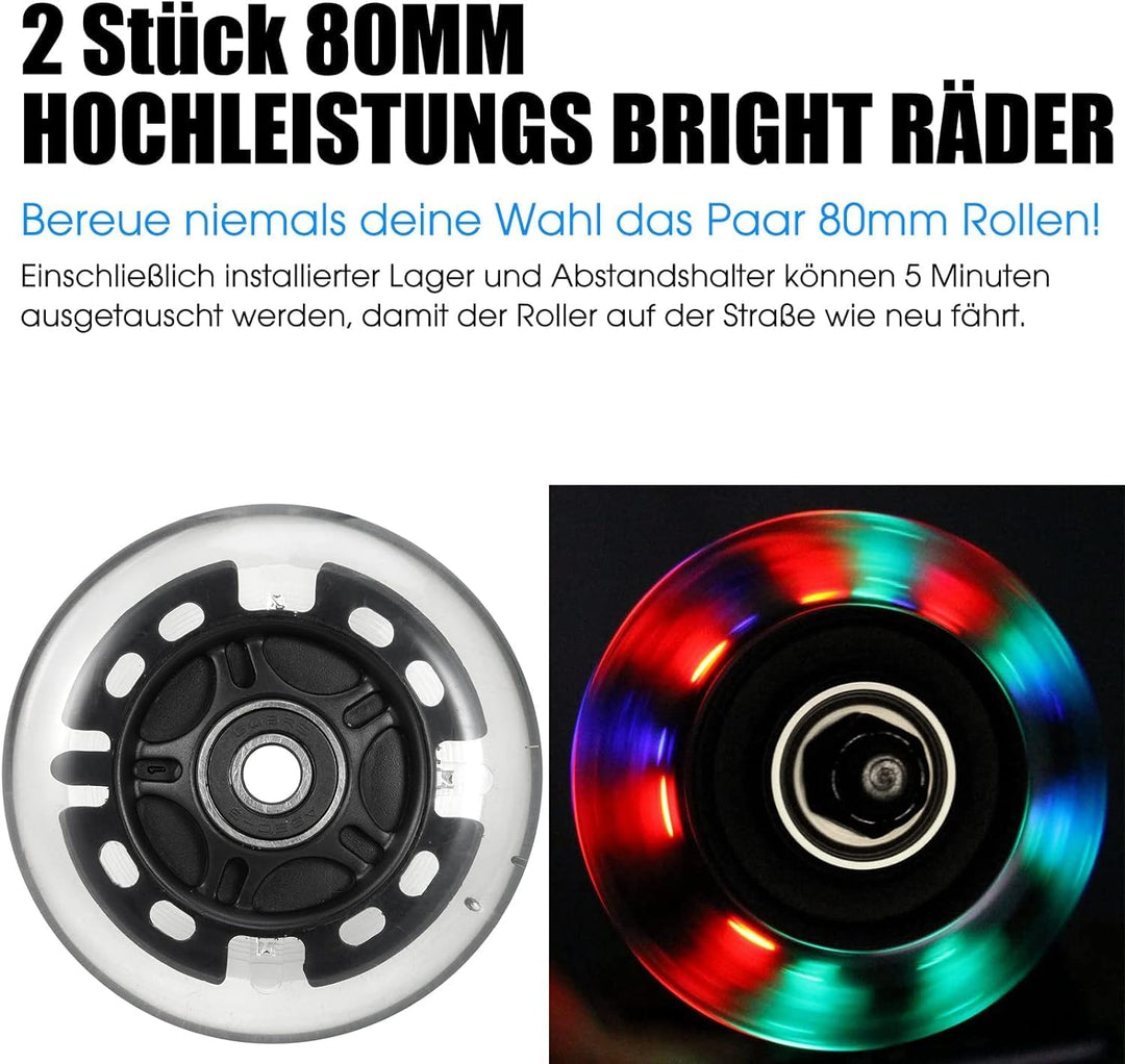 120mm Scooter Rollen - 2 Stück 120mm Led Scooter Ersatzräder Räder mit ABEC-9 Lager - 120mm hell bli