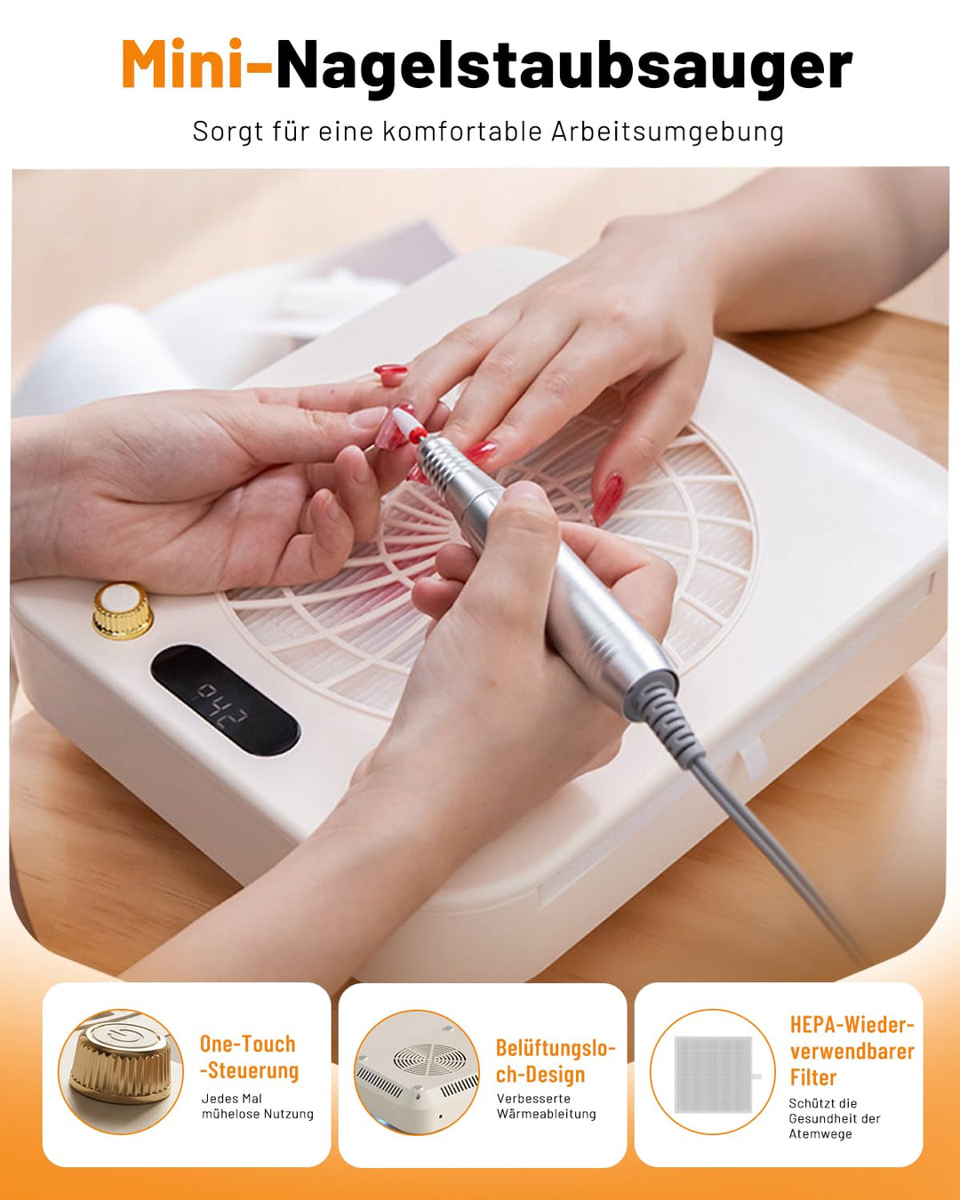 CozyZen Nagelstaubabsauger mit 4300 U/min, 45-stufig, LED-Anzeige, 160 CFM, 30.000h Motor, wiederver