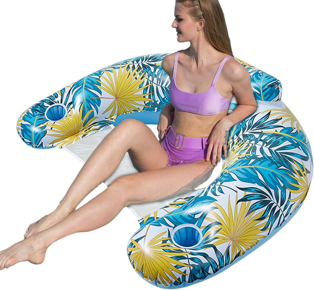 Palm Leaf Pool Float,Schwimmstuhl für Erwachsene - Schwimmbad-Wasserstuhl mit Getränkehalter,Schwimm