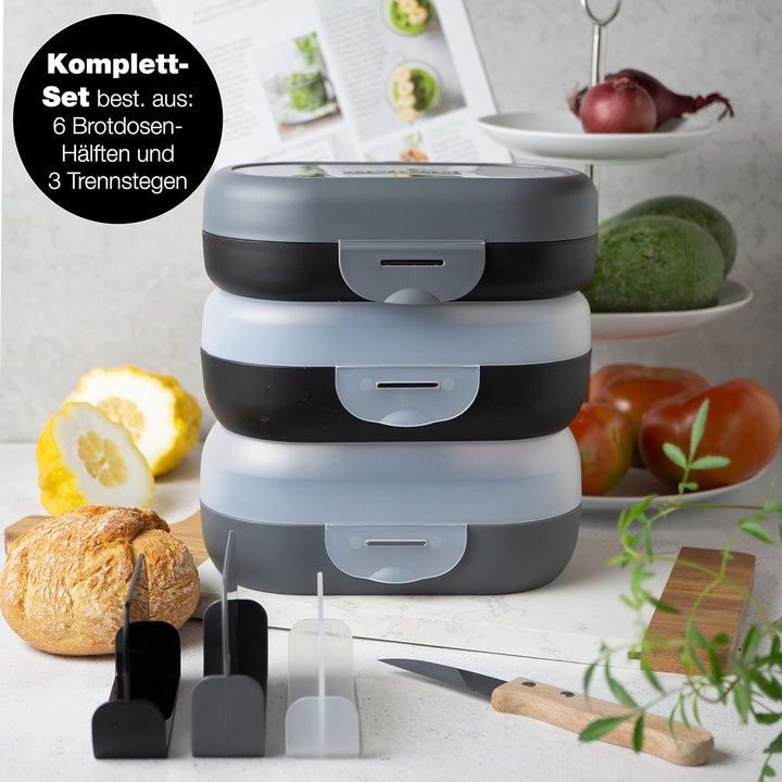 Moritz & Moritz 3x Brotdose mit Fächern - Lunchbox in drei Grössen 700ml, 900ml, 1100ml - Dezente Br