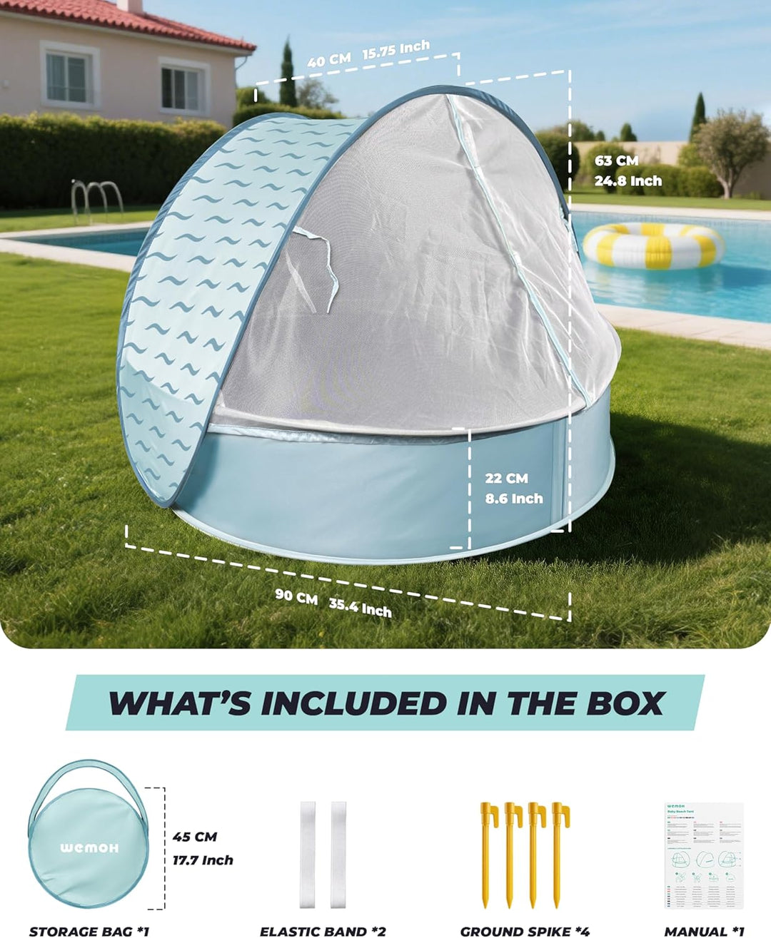 Strandmuschel Baby mit UV-Schutz UPF 50+, Pop-Up Strandzelt für Kinder & Babys, Automatischer Aufbau