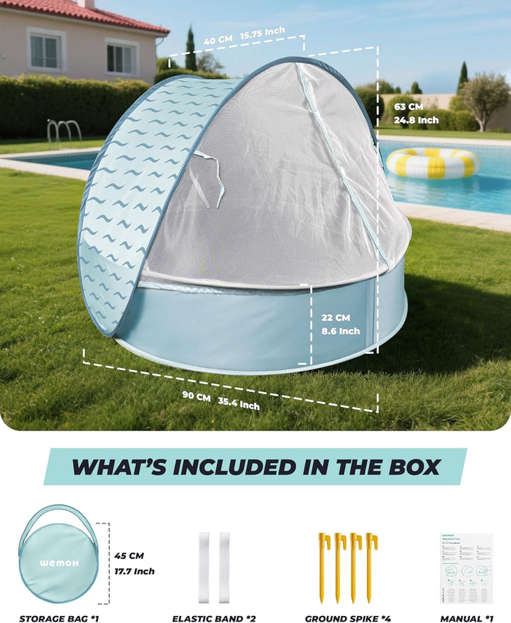 Strandmuschel Baby mit UV-Schutz UPF 50+, Pop-Up Strandzelt für Kinder & Babys, Automatischer Aufbau