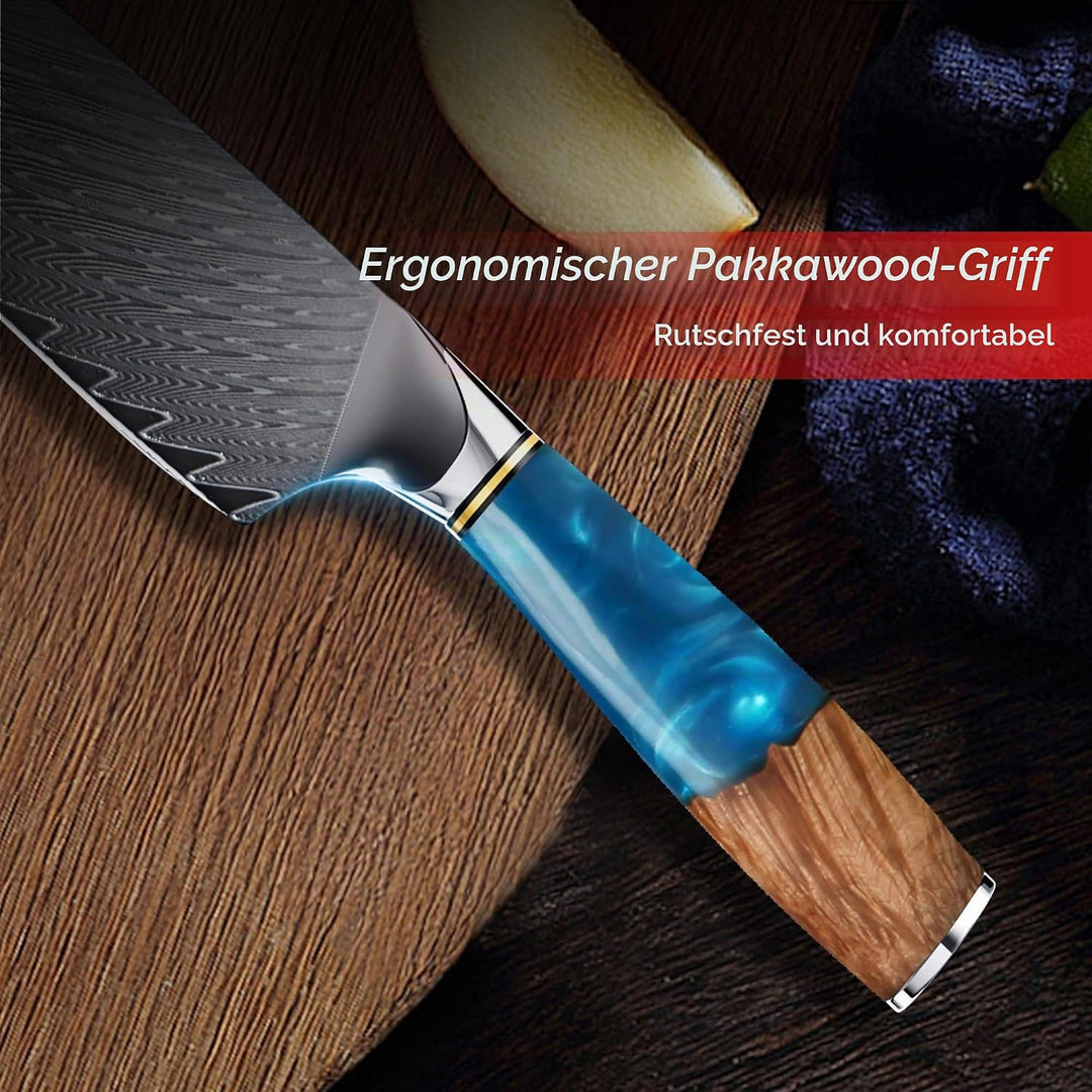 Küchenmesser, Japanisches Damastmesser 67-Lagig VG10 Hochkohlestahl, Ergonomischer Holz-Griff, Gesch