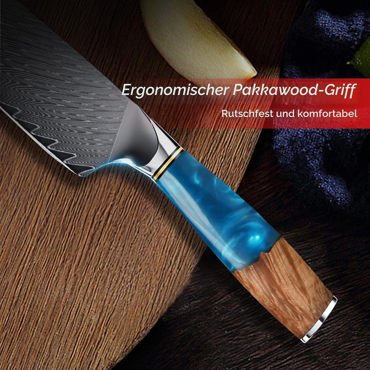 Küchenmesser, Japanisches Damastmesser 67-Lagig VG10 Hochkohlestahl, Ergonomischer Holz-Griff, Gesch