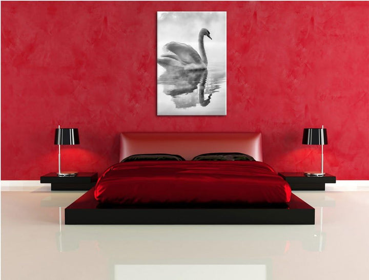 Pixxprint Schwan im Morgennebel als Leinwandbild/Grösse: 100x70 / Wandbild/Kunstdruck/fertig bespann